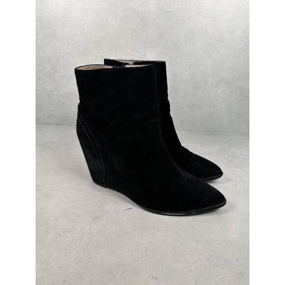 Free People x Sol Sana Boots Womens Size 41 Black Suede Wedge Booties Side Zip - Picture 1 of 11